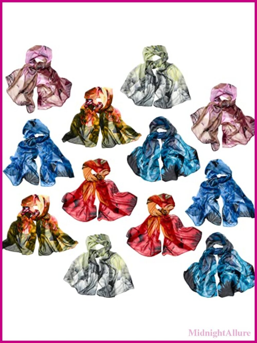 12 Pack Floral Print Chiffon Scarves Lightweight Long Shawl Set Women